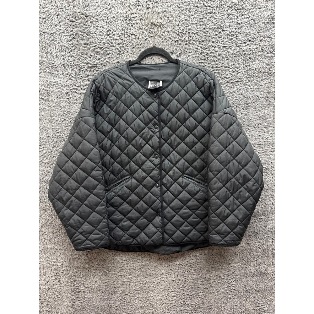 Toteme Quilted Padded Crewneck Recycled Polyester Jacket Black Womens Size L
